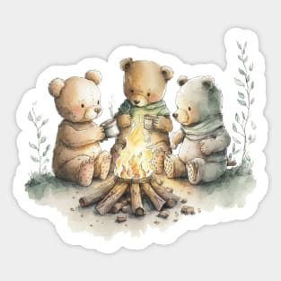 Teddy Bears Camping Watercolor Sticker